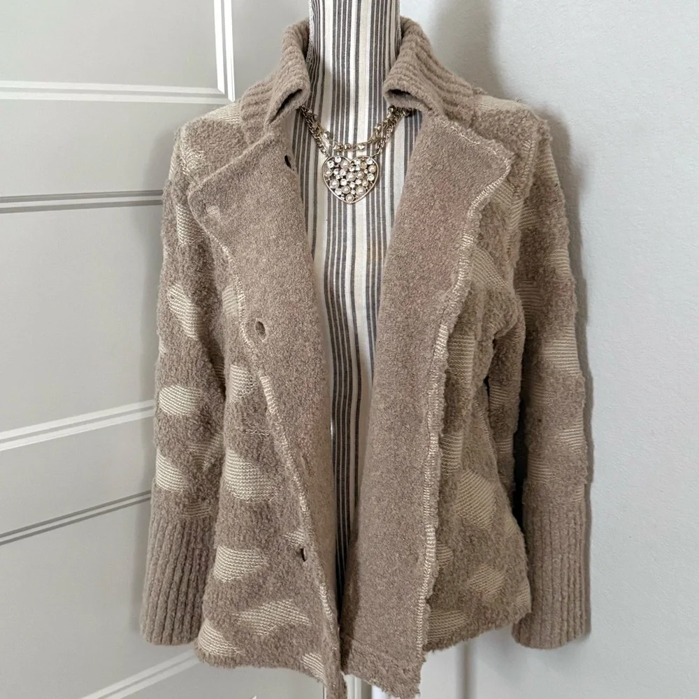 Anthropologie Tan Intarsia Spotted Cardigan by Rosie Meira | Size S | NWT - Picture 3 of 7